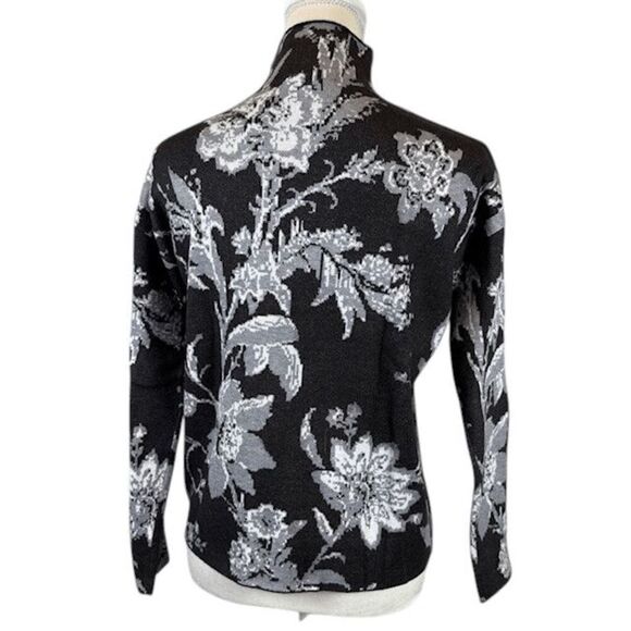 Cynthia Rowley Mock Neck Sweater Black Gray Floral Print Oversized XS - Picture 3 of 9